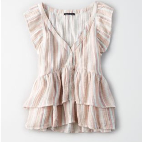 American Eagle Outfitters Tops - Double Ruffle short sleeve Blouse